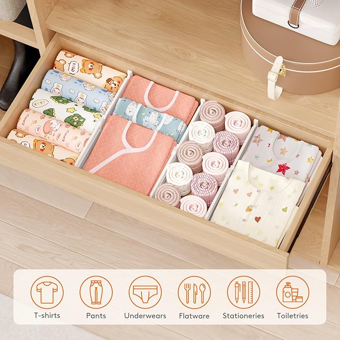 Lifewit 4" Tall 12 Pack Drawer Dividers, 27-42cm/10.5-16.5" Expandable Drawer Divider for Clothes, Adjustable Dresser Drawer Organizers, Drawers Separators for Dresser/Bathroom/Closet/Kitchen White