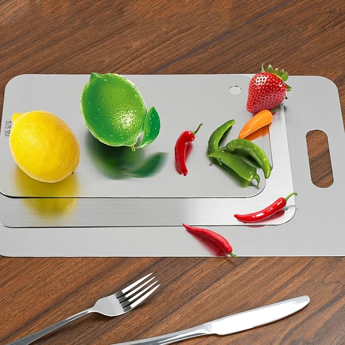 3pcs Stainless Steel Cutting Board Cutting Boards for Kitchen, Upgrade Double Sided Board, Thick Cutting Board for Home Kitchen Cooking