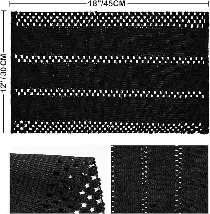 Artoid Mode Black Farmhouse Woven Rustic Hollow Placemats Set of 4,12x18 Inch Seasonal Holiday Table Mats Party Kitchen Dining Decoration