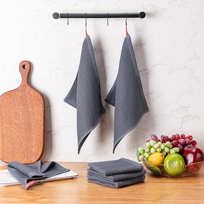 BOOMIBOO 6-Pack Kitchen Dish Cloths, 100% Cotton Waffle Weave, Ultra Soft Absorbent, Quick Drying Dish Towels, 12x12 Inches,Multi Color