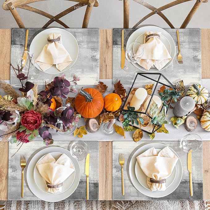 Emvency Farmhouse Placemats Set of 4, Vintage Light Gray and Dark Gray Art Painting 12x18 Inch Abstract GreyTable Mats for Outdoor Home Party Kitchen Dining Decoration
