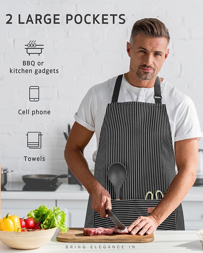 Syntus Apron for Men Women, Adjustable Cooking Kitchen Chef Aprons with 2 Pockets, Cotton/Polycotton/Polyester