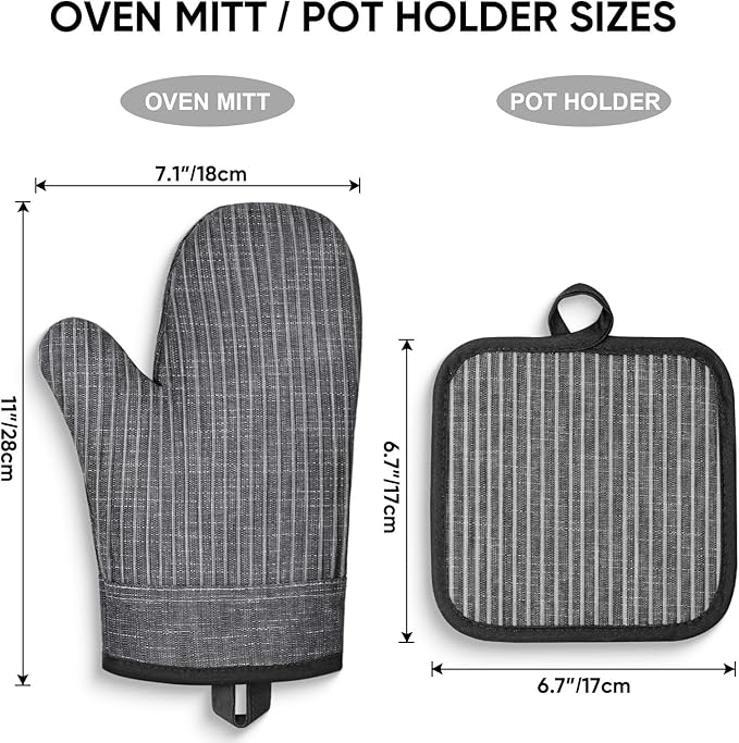 Oven Mitts and Pot Holders, Silicone Oven Gloves, 500 F Heat Resistant Oven Mitts Sets, Non-Slip Silicone Textured Grip, Darkgray