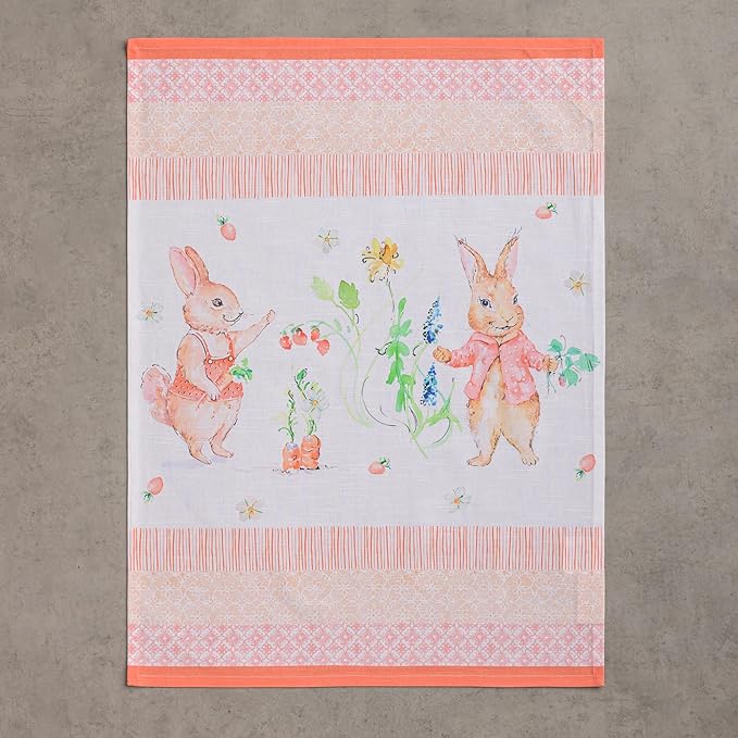 Maison d' Hermine Kitchen Towels Set of 3 100% Cotton 27.50" x 20" Reusable Cloth Tea Dish Towels Absorbent with Hanging Loop for Kitchen Gifts for Mothers Day Spring/Summer (Bunny Party)