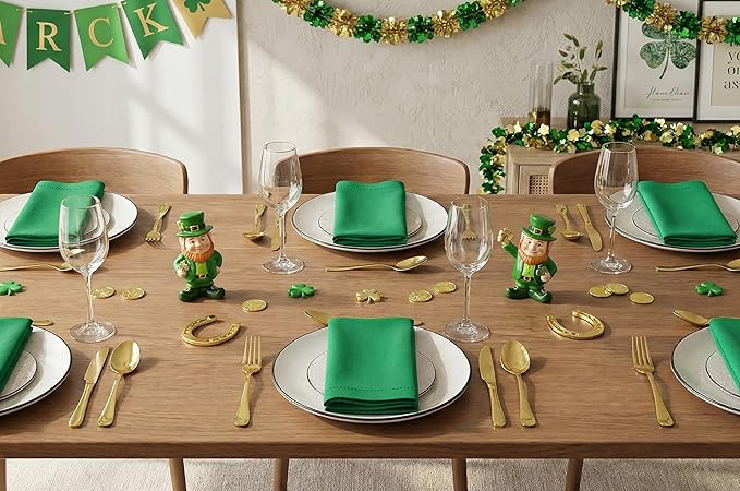 PurpleEssences Set of 12 Hemstitch Cloth Dinner Napkins 100% Cotton - Soft Durable Washable - Ideal for Wedding St Patricks Day - Perfect Everyday Use Table Linen 18x18 - St Patricks Green