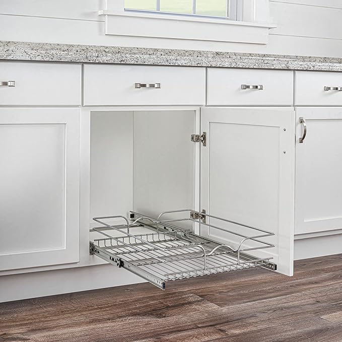 Rev-A-Shelf Kitchen Cabinet Pullout Shelf and Drawer Organizer Slide Out Pantry Storage Basket in Multiple Sizes, 21 x 22 In, 5WB1-2122CR-1