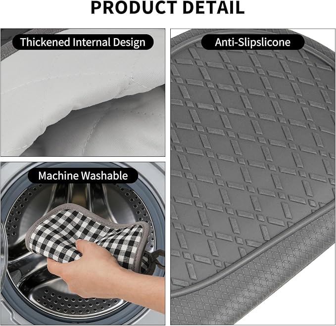 Tifanso Plaid Oven Mitts and Pot Holders 4-Piece Set, Oven Mitts Gloves Heat Resistant with Non-Slip Silicone Surface for Cooking Baking Grilling, Cotton Pot Holders Pads for Kitchen Cooking (Grey)