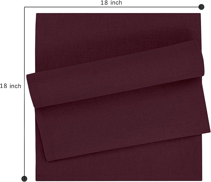 Ruvanti Linen Napkins Set of 12, 18x18 Cloth Napkins, Cotton Linen Blend Napkins Cloth Washable, Soft, Reusable Dinner Napkins for Wedding, Parties, Christmas, Thanksgiving, Everyday Use - Burgundy