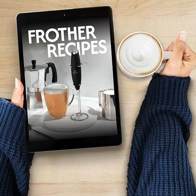 Zulay Kitchen Patented Tornado Triple Whisk Milk Frother with 4 Duracell Batteries – Handheld Foam Maker for Coffee, Lattes, Matcha & Hot Chocolate – Rich, Creamy Froth in Seconds - Alpha Black