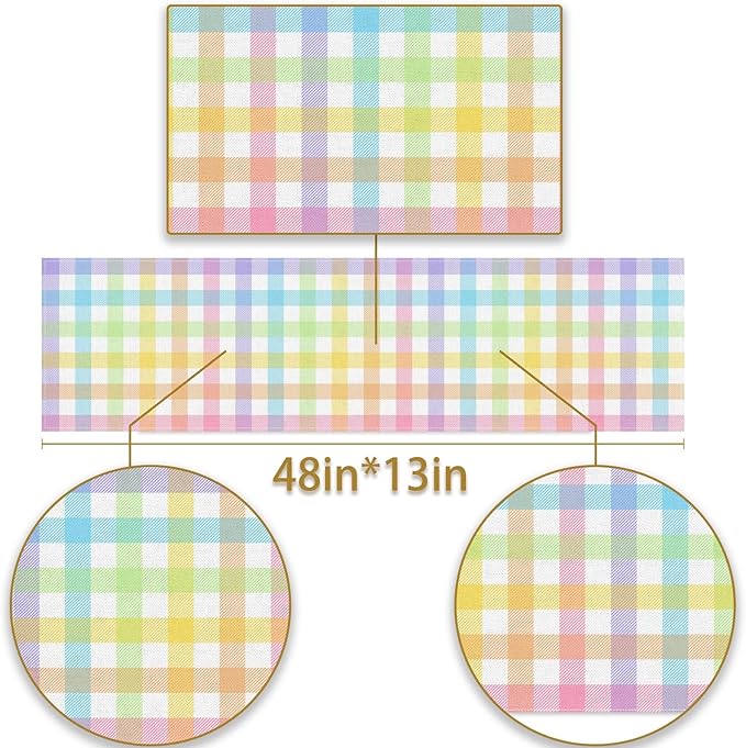 Pudodo Easter Buffalo Plaid Check Table Runner Spring Holiday Farmhouse Fireplace Kitchen Dinning Room Home Party Decoration (13" x 48")