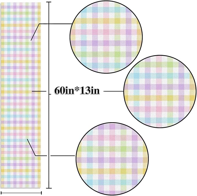 Nepnuser Linen Spring Easter Buffalo Check Plaid Table Runner Rustic Farmhouse Home Dining Room Kitchen Table Decor (13" x 60")