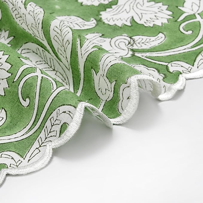 Ridhi Hand Block Print Sage Green 18" x 18" (Set of 4) Embroidery Table Napkins Reusable Cotton Dinner Napkins for Weddings, Parties, Everyday Dining Gift for Spring, Easter, Valentine
