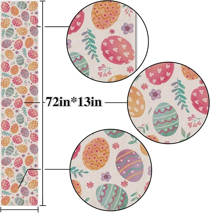 Nepnuser Linen Happy Easter Table Runner Spring Easter Egg Decoration Farmhouse Home Dining Room Kitchen Table Decor (13" x 72")