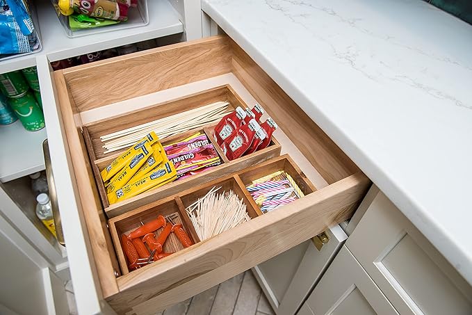 Lipper International Acacia Wood Drawer and Desk Organizer Tray for Office Supplies or Household and Kitchen Items, 3 Compartments, 11 5/8" x 4 1/8" x 1 3/4”