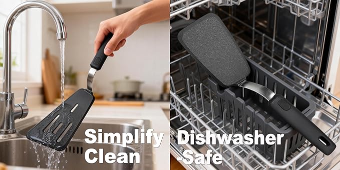 3 Piece Silicone Spatula Turner Set, 600°F Heat-Resistant Nonstick Kitchen Cooking Utensils Set for Egg,Pancake,Burger - Thin Stainless Steel with Silicone, Dishwasher Safe,Black