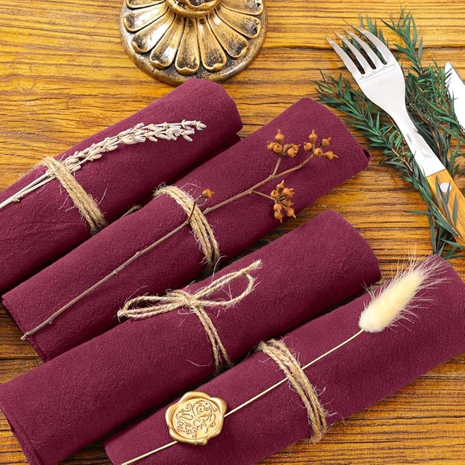 Socomi Cloth Napkins Burgundy Easter Spring Washable Reusable Bulk Linen Cotton Napkins Set of 4 17"x17" for Wedding Party Bridal Baby Shower Birthday Dining Table Decorations