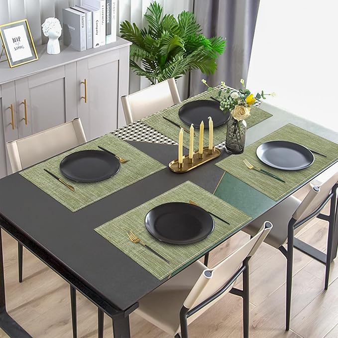 Niviy Green Placemats Set of 6, 12x18 Inch Washable Easy to Clean Heat-Resistant Anti-Skid Sage Green Placemats for Holiday Party Kitchen Dining Room Decoration