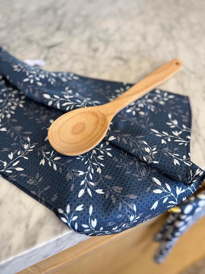 || 3 Pack|| Kitchen Towels || Dish Towels || Tea Towels || Highly Absorbent || Hanging Loop || Dish Cloths || Modern || Designer Prints (Navy/tan)