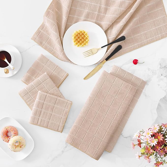 Homaxy Microfiber Kitchen Towels and Dishcloths Set, 12 Pack Soft and Absorbent Dish Hand Towels Bulk, 28 x 16 Inch & 12 x 12 Inch Quick Drying Rags for Washing Dishes, Beige