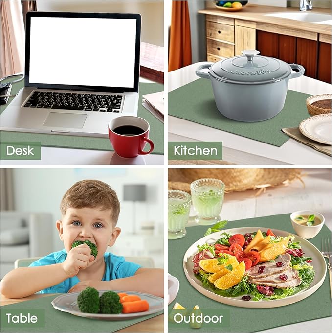 MANSPHIL Sage Green Fabric Placemats Set of 4 - Washable Thick Faux Linen Table Place Mats Wrinkle Free Dining Kitchen Easter Decor - 13x19 Inch Oeko Tex Placemat