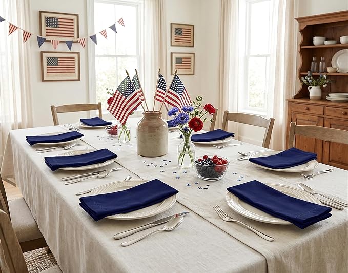 PurpleEssences Set of 12 Hemstitch Cloth Dinner Napkins 100% Cotton - Soft Durable Washable - Ideal for Wedding Spring Easter Summer - Perfect Everyday Use Table Linen 18x18 - Navy Blue