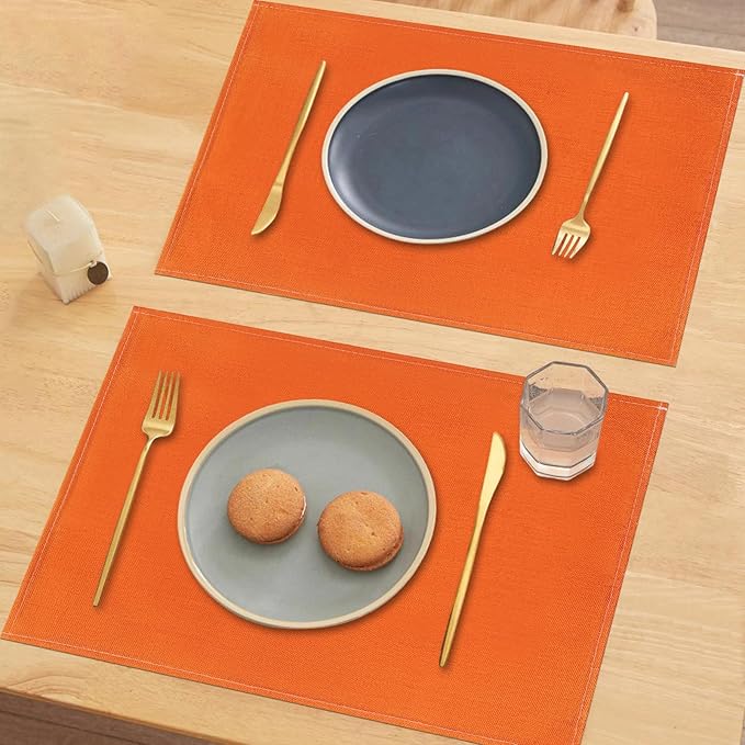 Niviy Orange Fall Placemats Set of 6, 12x18 Inch Washable Easy to Clean Heat-Resistant Anti-Skid Indoor Outdoor Table Mats for Holiday Party Kitchen Dining Room Decoration