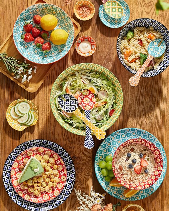 Metahom Ceramic Mixing Bowls for Kitchen, Colorful Nesting Bowls, Large Serving Bowls for Prepping, Baking, Mixing, Salad, Microwave Dishwasher Safe, 3.7/2.3/1.4 Qt, Set of 3