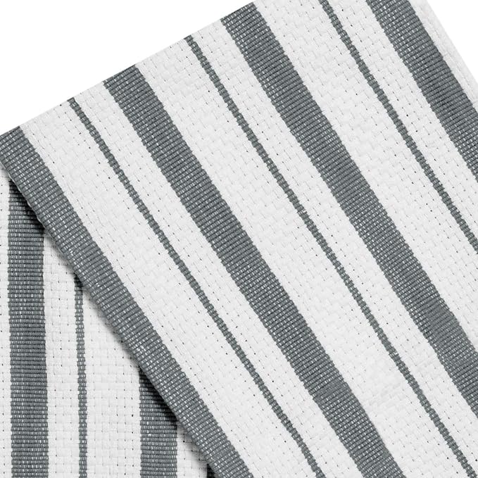 COTTON CRAFT - 4 Pack - Basket Weave Kitchen Towels - Grey - Cotton - Oversized 20x30 - Modern Clean Striped Pattern - Convenient Hanging Loop