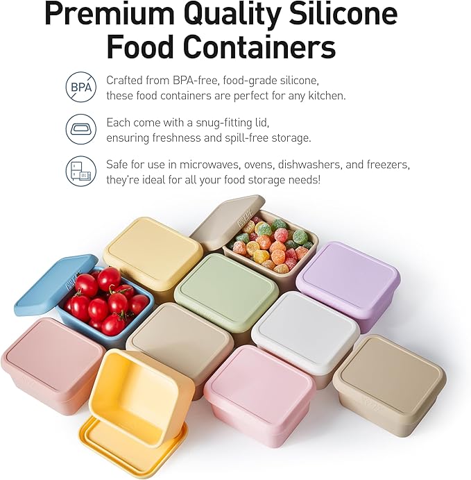 ISSEVE 8oz Silicone Snack Containers for Kids, 1 Cup Reusable Small Containers with Lids, Leak Proof Silicone Food Storage Containers, Kids Lunch Box for Daycare, School, Travel (6)
