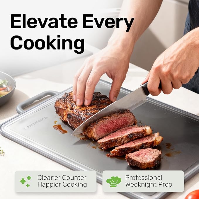 Chopzilla Titanium Cutting Board, Food Safe Double Sided PP and Titanium Cutting Boards for Kitchen with Etched-In Ruler for Meats, Vegetable Chopping, Dishwasher Safe - 15.75" x 10.5" (1 Pk)