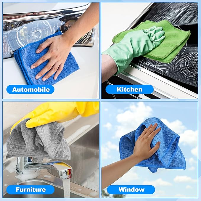 Tanlade Cleaning Cloth Dry Erase Cloth Cleaning Rags Reasonable Kitchen Towels Microfiber Towels Cars Wash(6 x 6 Inch,Gray/Green/Blue,30 Pcs)