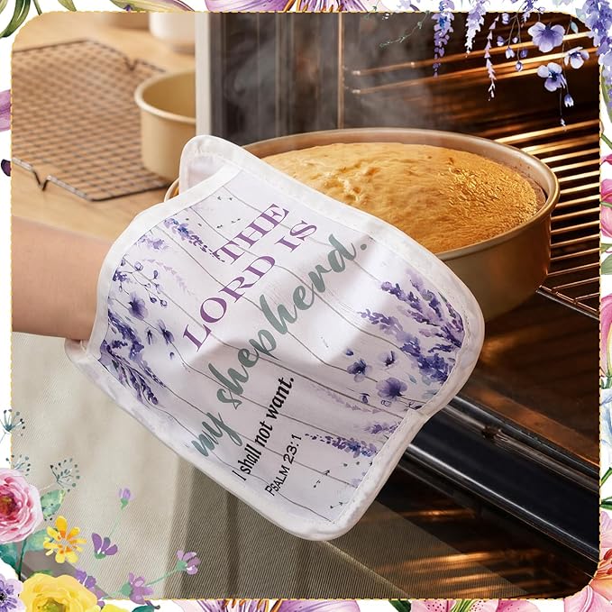 LemonRoad 12 Pcs Mother's Day Church Gifts Bulk Religious Christian Pot Holders with Pocket Mom Gifts Wildflowers Floral Gloves Pads Bible Verse Scripture Oven Mitts for Women Kitchen Baking Supplies