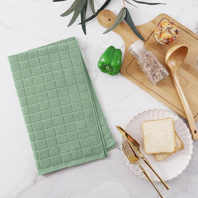 Homaxy Premium Cotton Kitchen Towels 16"x 28", Large Natural Ring Spun 390 GSM Dish Towels, Super Absorbent Terry Kitchen Hand Towels, Soft Tea Towels with Hanging Loop, Pure Grass Green, 6 Pack