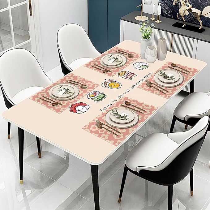 Placemats Set of 6,Groovy Retro Aesthetic Flower Pink Linen Place Mats,Modern Washable Table Placemats 12"x18" Heat Resistant Table Mats for Dining Kitchen Party Holiday Decoration