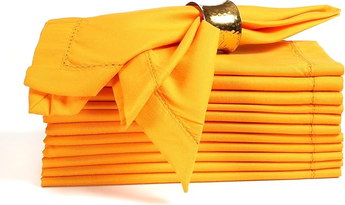 Cloth Dinner Napkin Set of 4 20x20 Inches - Mustard, Hemstitched Spring Premium Polyester Cloth Dinning Napkins Ideal for Kitchen, Wedding, Easter | Washable Durable BBQ Parties Napkin for Daily Use