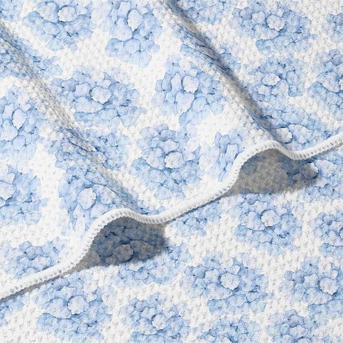 HALL & PERRY Kitchen Tea Towel, Ultra Soft, Quick Dry Microfiber Dish Cloths - 18"x30" Premium Quality Waffle Towel - Stripes and Flowers, Blue (2, Sammie)