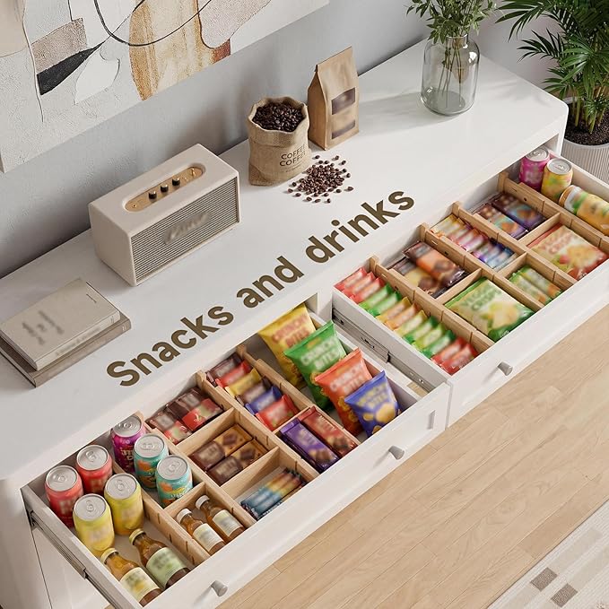 Bamboo Drawer Dividers, Expandable Kitchen Drawer Organizer, Include 8 Dividers, 8 Small Inserts and 8 Medium Inserts for Home, Office, Dressers (Short-8 Dividers)