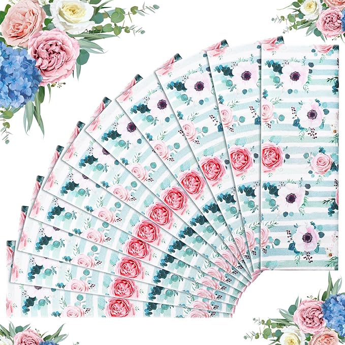 Tatuo Spring Flower Cotton Cloth Napkins Set of 24, 15 x 15 Inch Floral Dinner Napkins Soft Absorbent Washable for Family Cocktail Wedding Kitchen Dining Room Table Tea Party(Eucalyptus, Flowers)