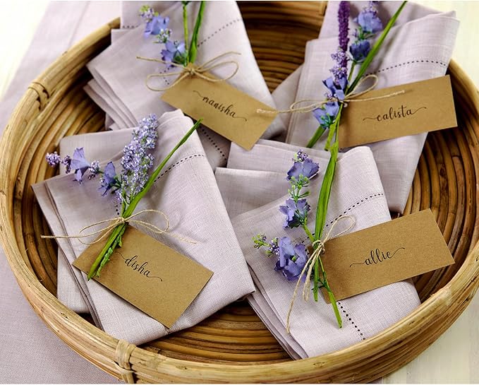 Solino Home Linen Napkins Set of 4 - Classic Hemstitch 100% Pure Linen Lilac Dinner Napkins Cloth 20 x 20 Inch for Mothers Day, Spring, Summer - Handcrafted and Machine Washable