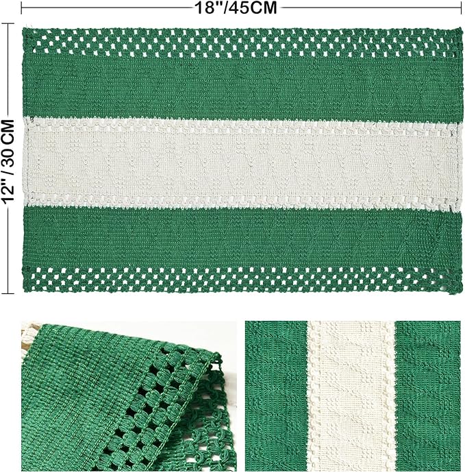 Artoid Mode Dark Green Farmhouse Rustic Placemats Set of 6,12x18 Inch Seasonal Hollow Table Mats Party Kitchen Dining Decoration