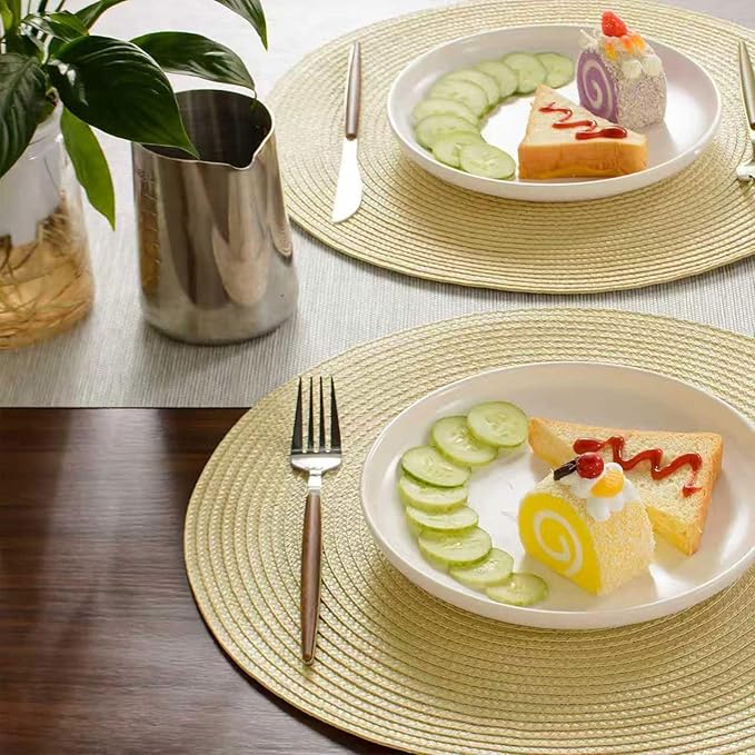 FunWheat Round Braided Placemats Set of 4 Table Mats for Dining Tables Woven Washable Non-Slip Place mats 15inch (Beige, 4pcs)