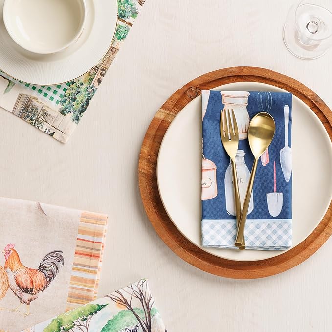 Maison d' Hermine Cloth Napkins Set of 4 100% Cotton Everyday Reusable Square Napkins Cloth Washable Dinner Party Wedding Restaurant Gifts for Mothers Day Spring/Summer (Let's Bake, 18" x 18")