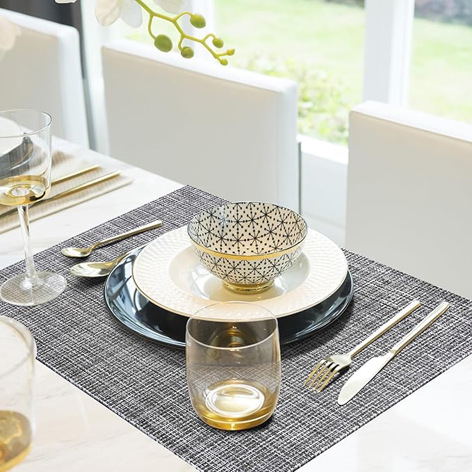 Aofmee Placemats, Placemats Set of 6, Heat Resistant Place Mats, Washable PVC Table Mats, Woven Vinyl Plastic Placemats for Dining Table, Non-Slip Stain Resistant Kitchen Table Placemats Easy to Clean