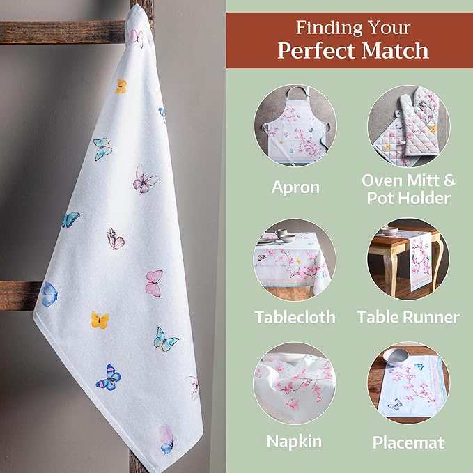 Maison d' Hermine Kitchen Towels Set of 3 100% Cotton 27.50" x 20" Reusable Cloth Tea Dish Towels Absorbent with Hanging Loop for Kitchen Gifts for Mothers Day Spring/Summer (Blossoms in Spring)