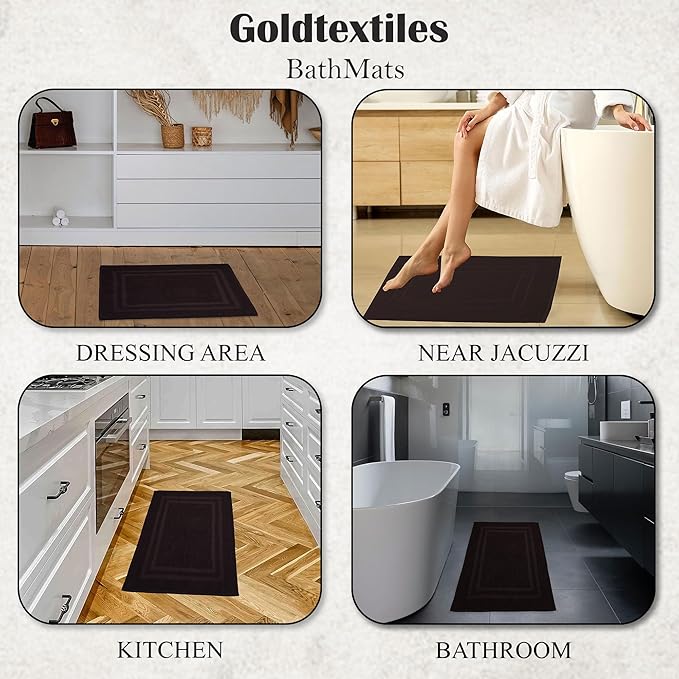 GOLD TEXTILES Premium Chocolate Brown Bath Mat - 2 Pack 22x34 Inches - Not a Bathroom Rug - 100% Ring Spun Cotton - Highly Absorbent & Non Slip Shower Bathroom Floor Mat Towel - Machine Washable