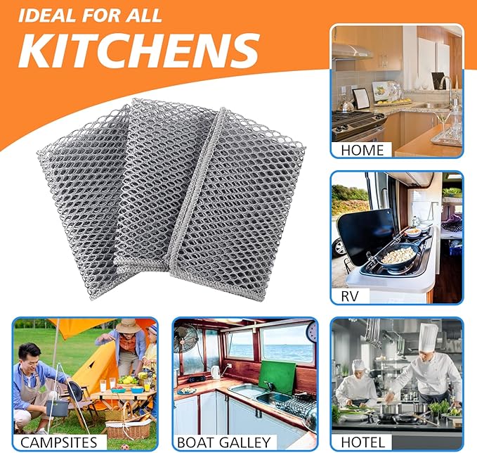 SUNLAND Netted Dish Cloths for Washing Dishes No Odor Dishes Scrubber for Kitchen-Fast Drying and Easy to Clean Mesh Dish Cloth 6 Pack 12Inch x12Inch Grey
