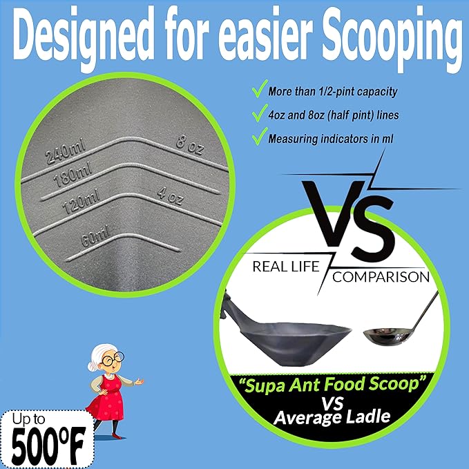 Supa Ant 5 Pieces Kitchen Cooking Utensils Set, XL Canning Scoop - Nylon Ladle with Holes - Pasta Spoon/Fork - Slotted Spoons Kitchen Gadgets Utensil Set