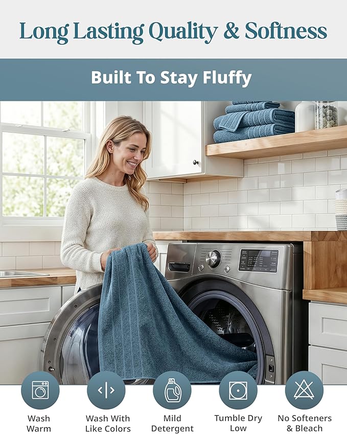 Casa Platino 8 Pcs 100% Cotton Luxury Towel Set - Soft, Durable & Absorbent - 2 Bath, 4 Washcloths, 2 Hand Towels for Bathroom - Ideal for Home, Spa & Gym - Quality You Can Trust - Steel Blue