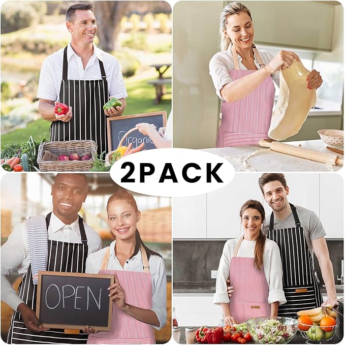 BeLuyi 2 Pack Adjustable Bib Apron with 2 Pockets Chef Cooking Kitchen Restaurant Aprons for Women Men