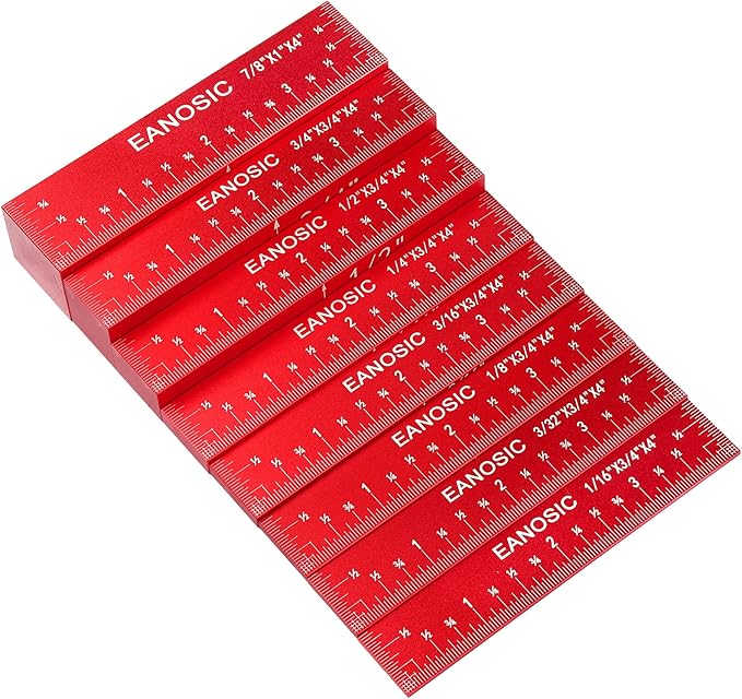 EANOSIC Setup Blocks Height Gauge Set, 8pcs Precision Aluminum Setup Bars for Router and Table Saw Accessories Woodworking Set Up, Bars Include Laser Engraved Size Markings (Extra Long 4 Inch)